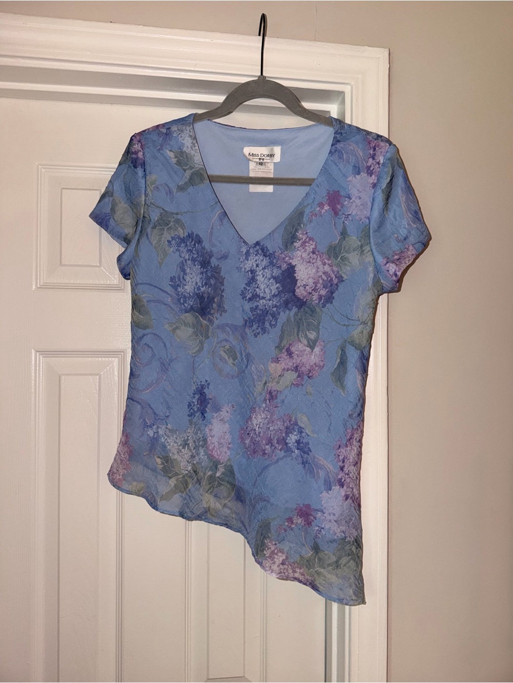 Miss Dorby Blue Floral V-Neck Short Sleeve Blouse